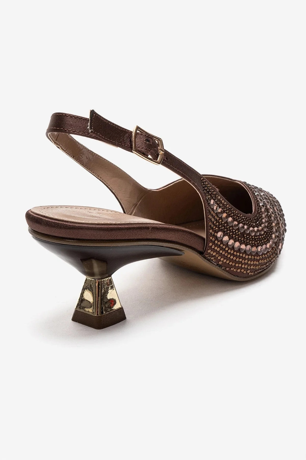ROYALE - Brown Satin Stone-Embellished Kitten Heel Evening Shoe (Women) - Image 5