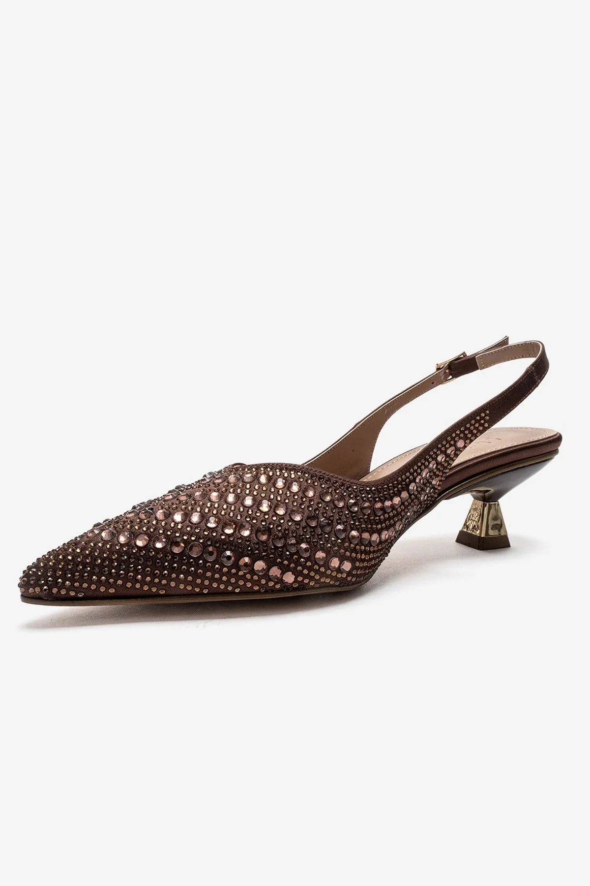 ROYALE - Brown Satin Stone-Embellished Kitten Heel Evening Shoe (Women) - Image 6