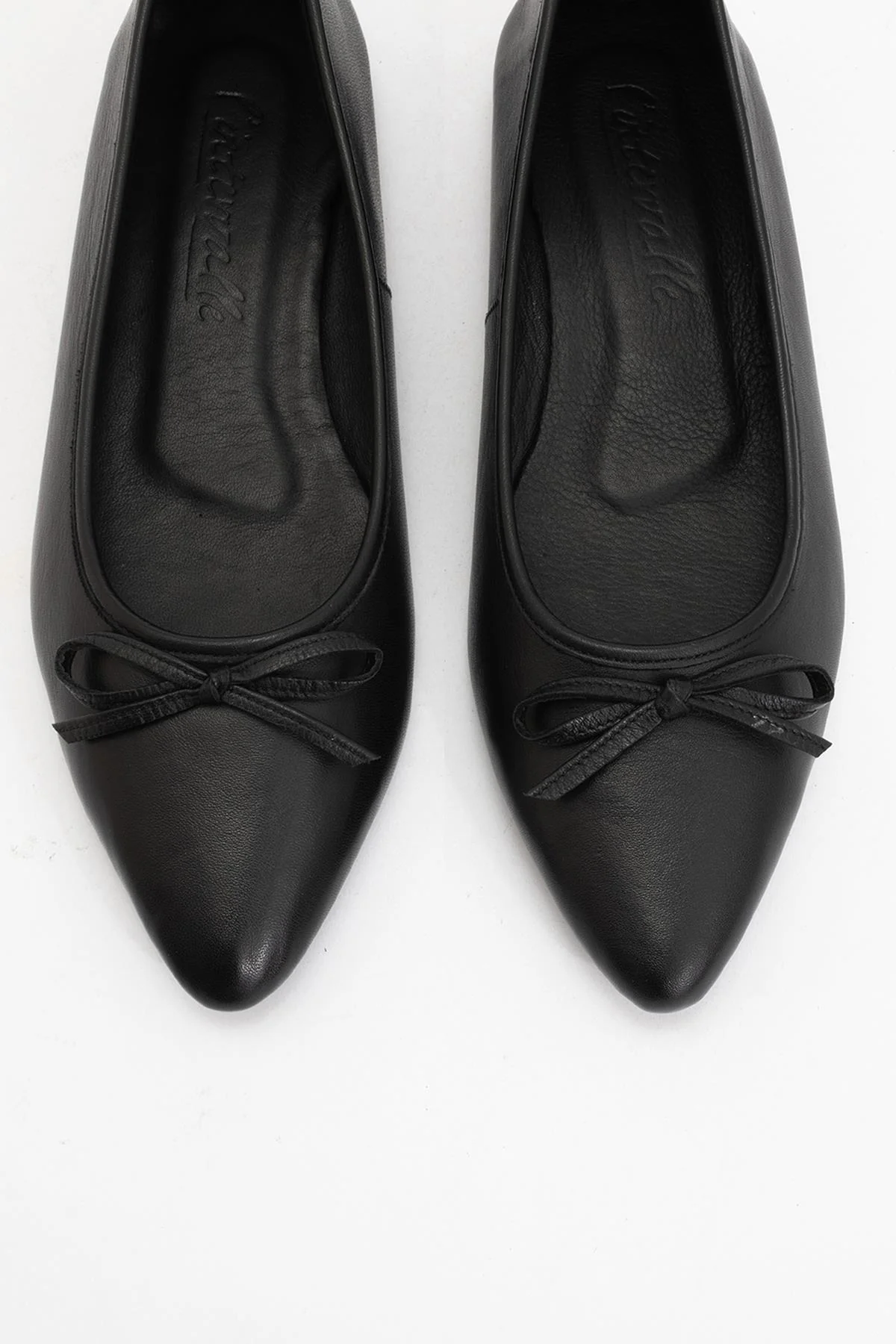 Ruby - Black Pointed Toe Leather Flats - Image 2