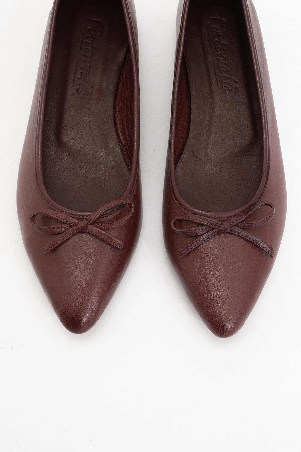 Ruby - Burgundy Brown Pointed Toe Leather Flats - Image 2