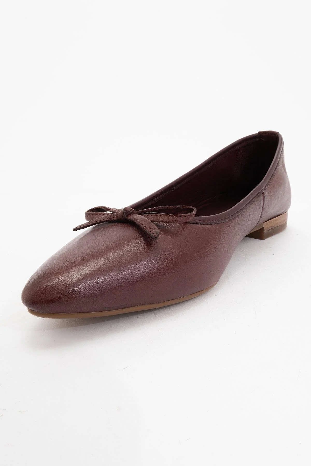Ruby - Burgundy Brown Pointed Toe Leather Flats - Image 4