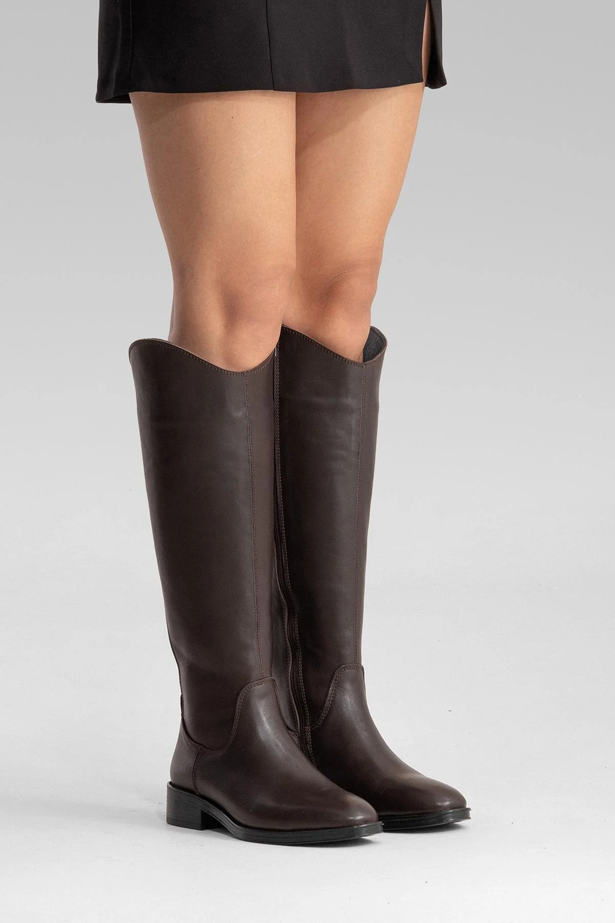 RUIZ - Brown Genuine Leather Low Heel Knee-High Boot (Women) - Image 4