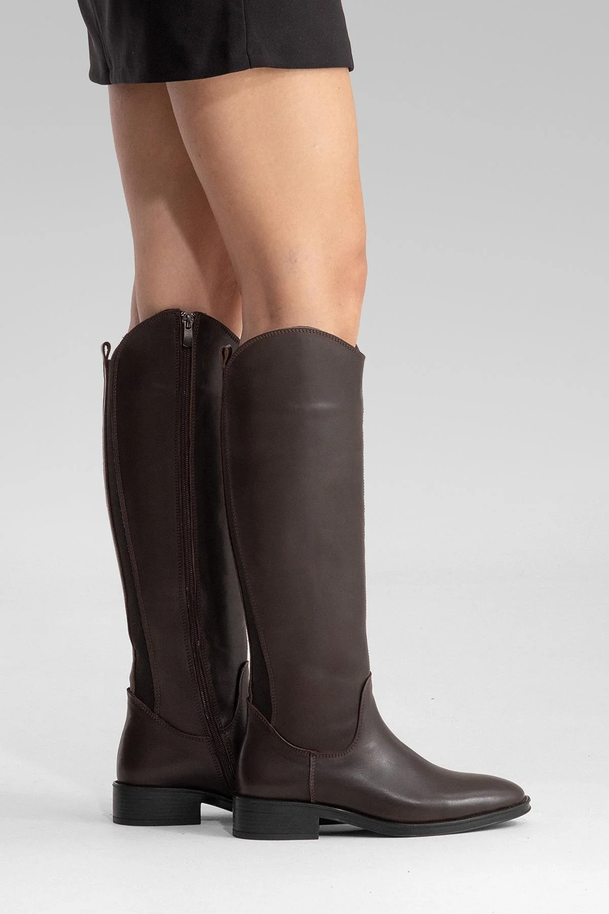 RUIZ - Brown Genuine Leather Low Heel Knee-High Boot (Women) - Image 5