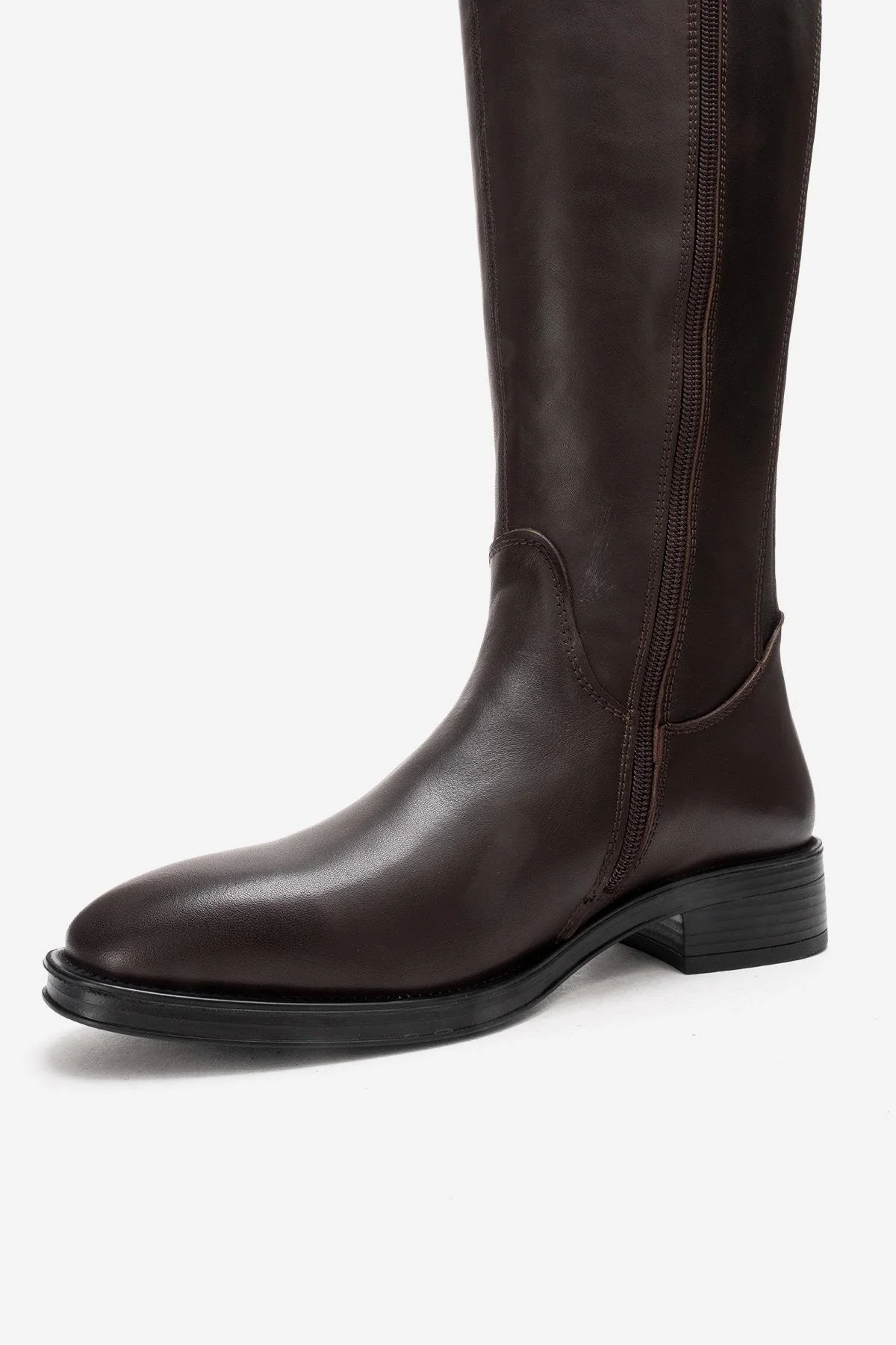 RUIZ - Brown Genuine Leather Low Heel Knee-High Boot (Women) - Image 9