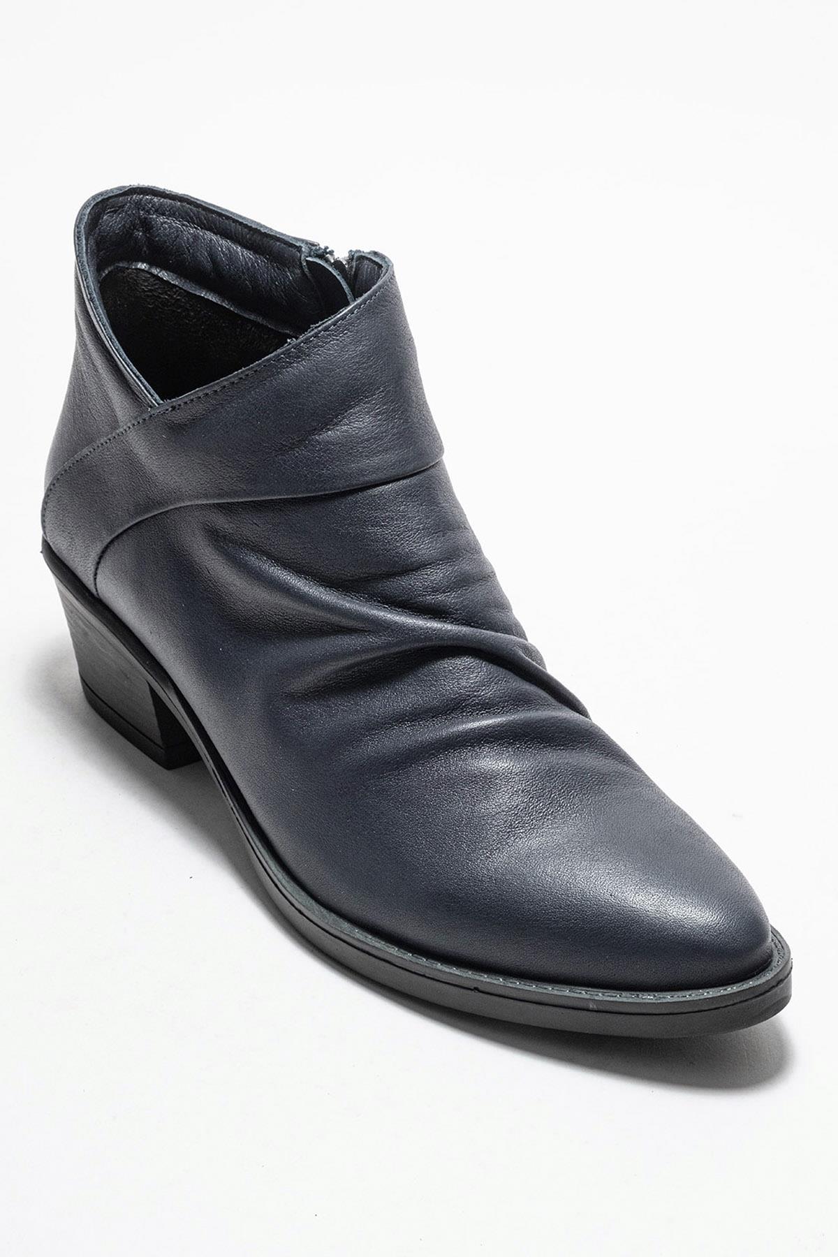 Rule - Navy Genuine Leather Chunky Heel Boot (Women) - Image 3