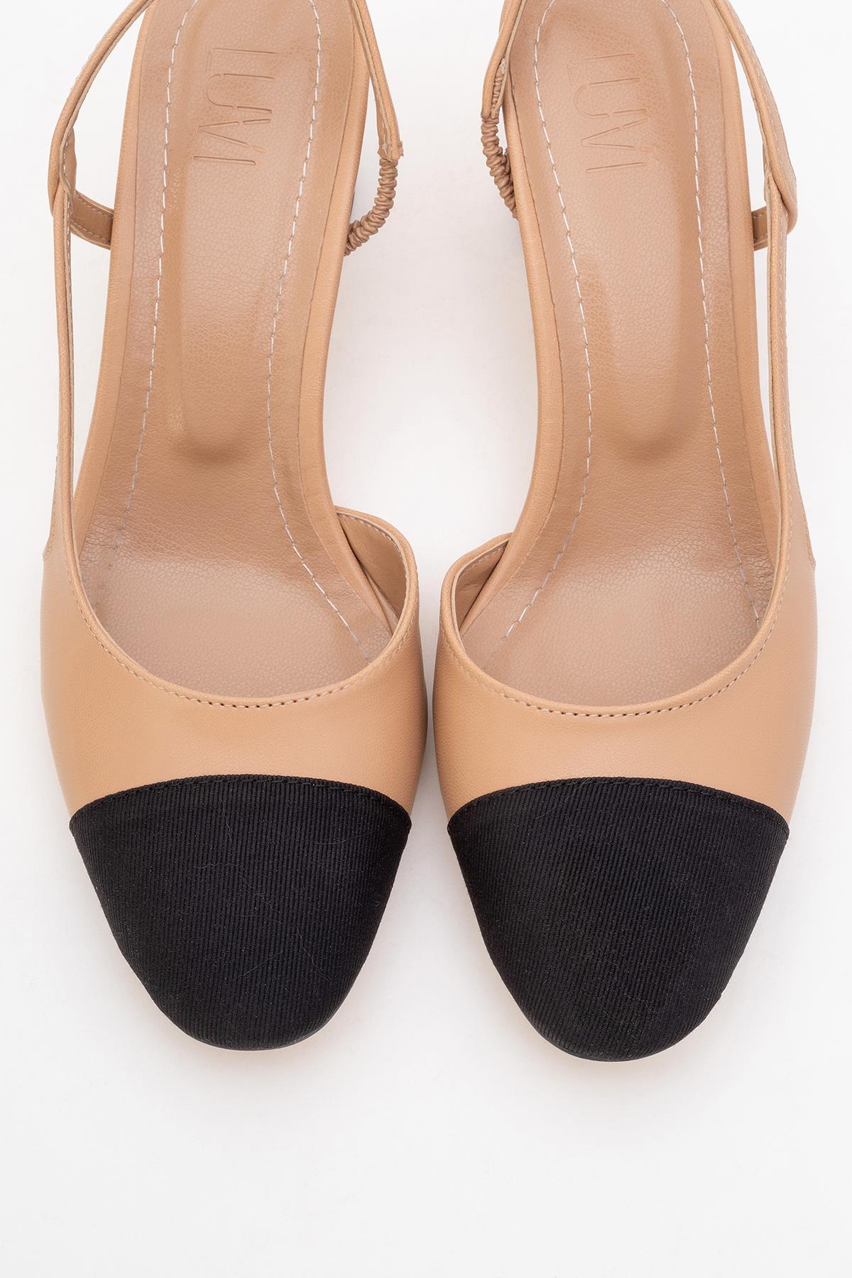 S3 - Beige Black Closed Toe Block Heel Sandal (Women) - Image 2