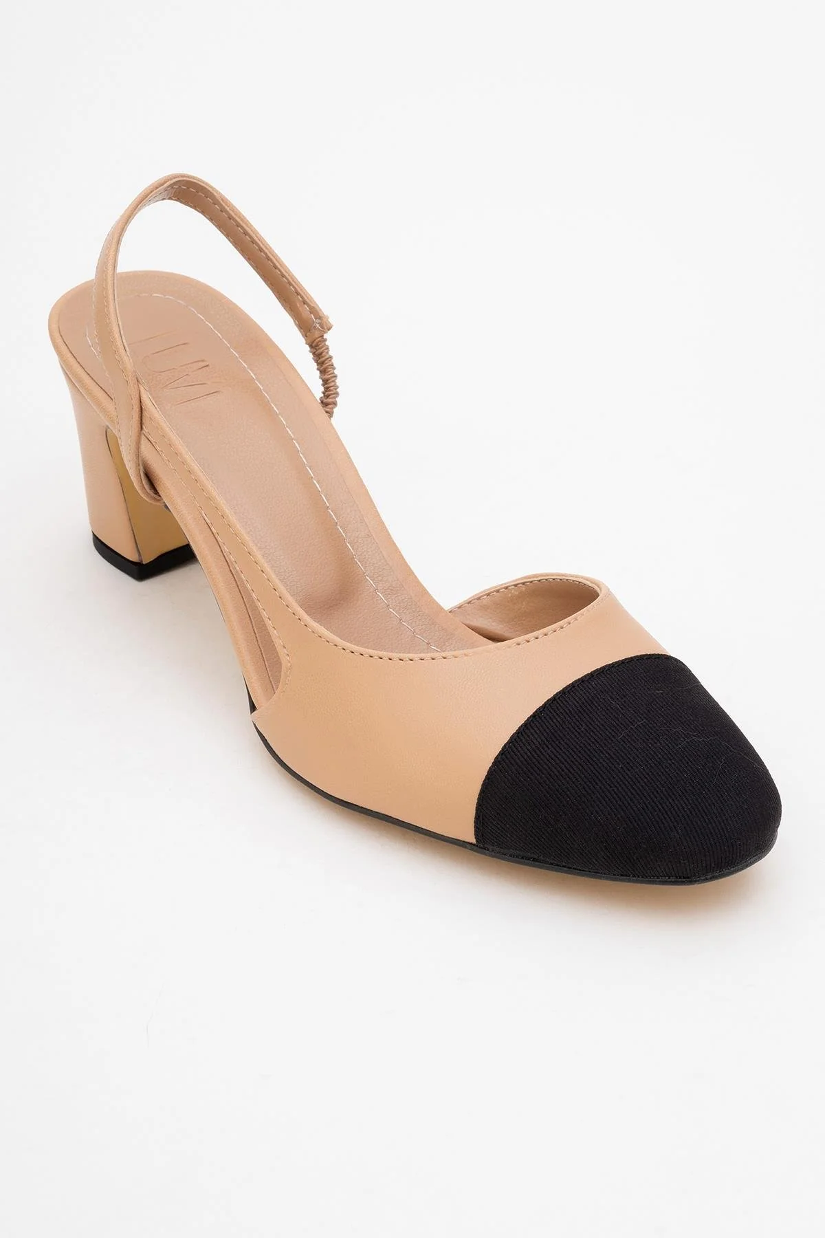 S3 - Beige Black Closed Toe Block Heel Sandal (Women) - Image 3