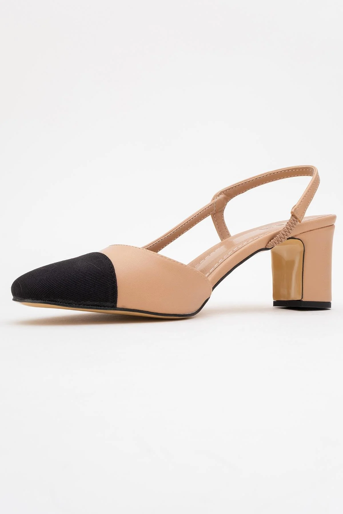 S3 - Beige Black Closed Toe Block Heel Sandal (Women) - Image 4