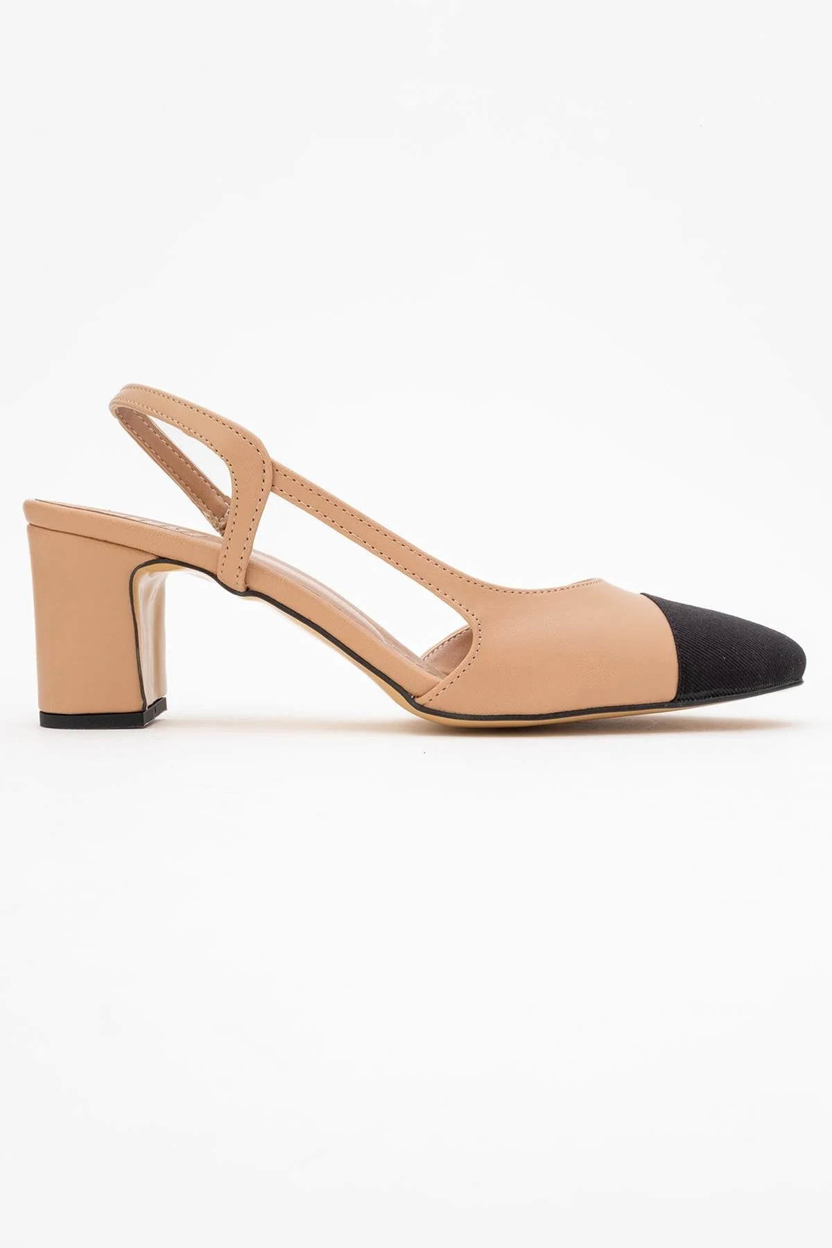 S3 - Beige Black Closed Toe Block Heel Sandal (Women) - Image 5