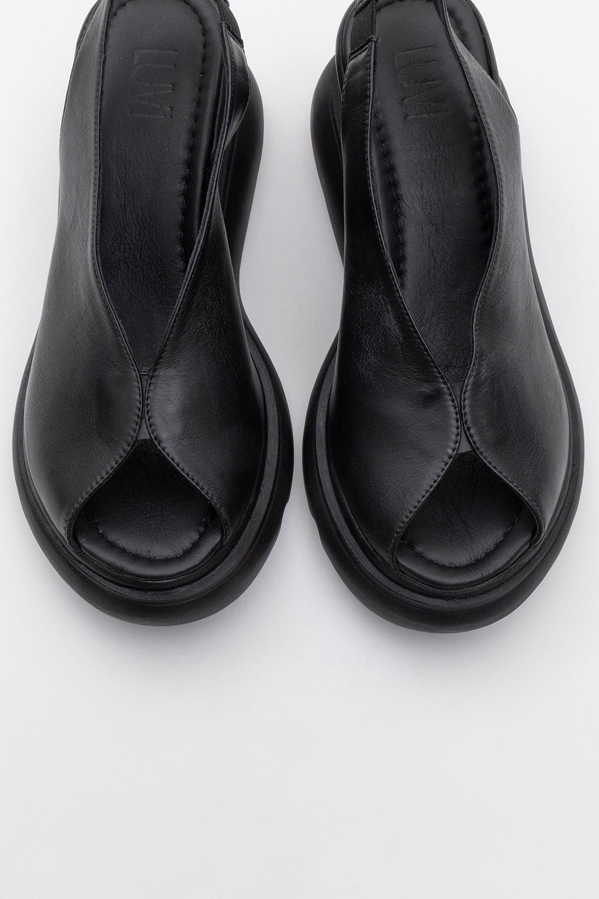 Sam Black Leather Platform Slide (Women) - Image 2