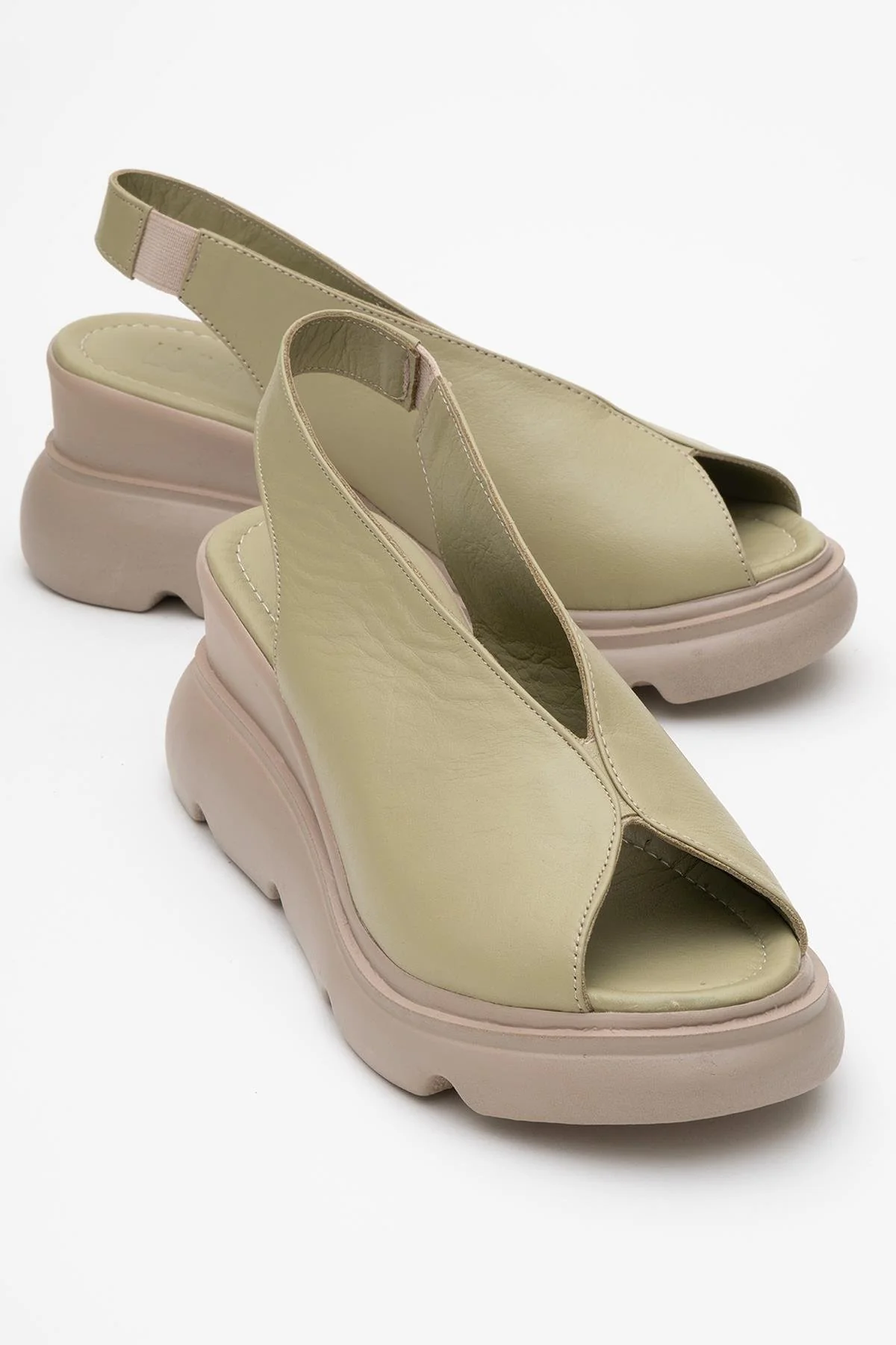 Sam Green Leather Platform Slide (Women)