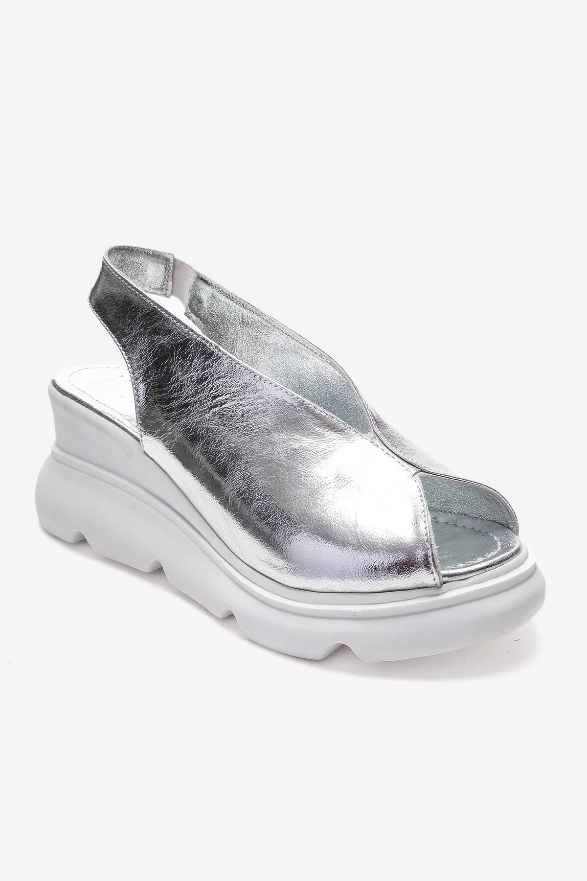 SAM - Silver Genuine Leather Wedge Sandal (Women) - Image 3