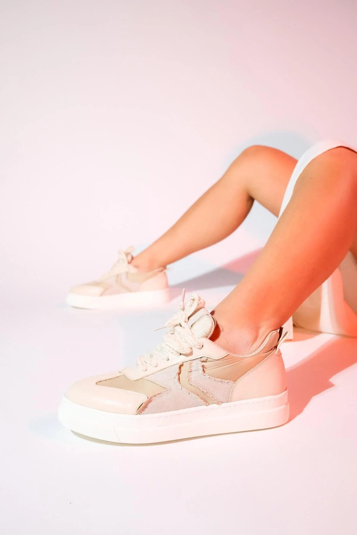 Sande - Beige Denim Detailed Sport Sneakers (Women) - Image 5