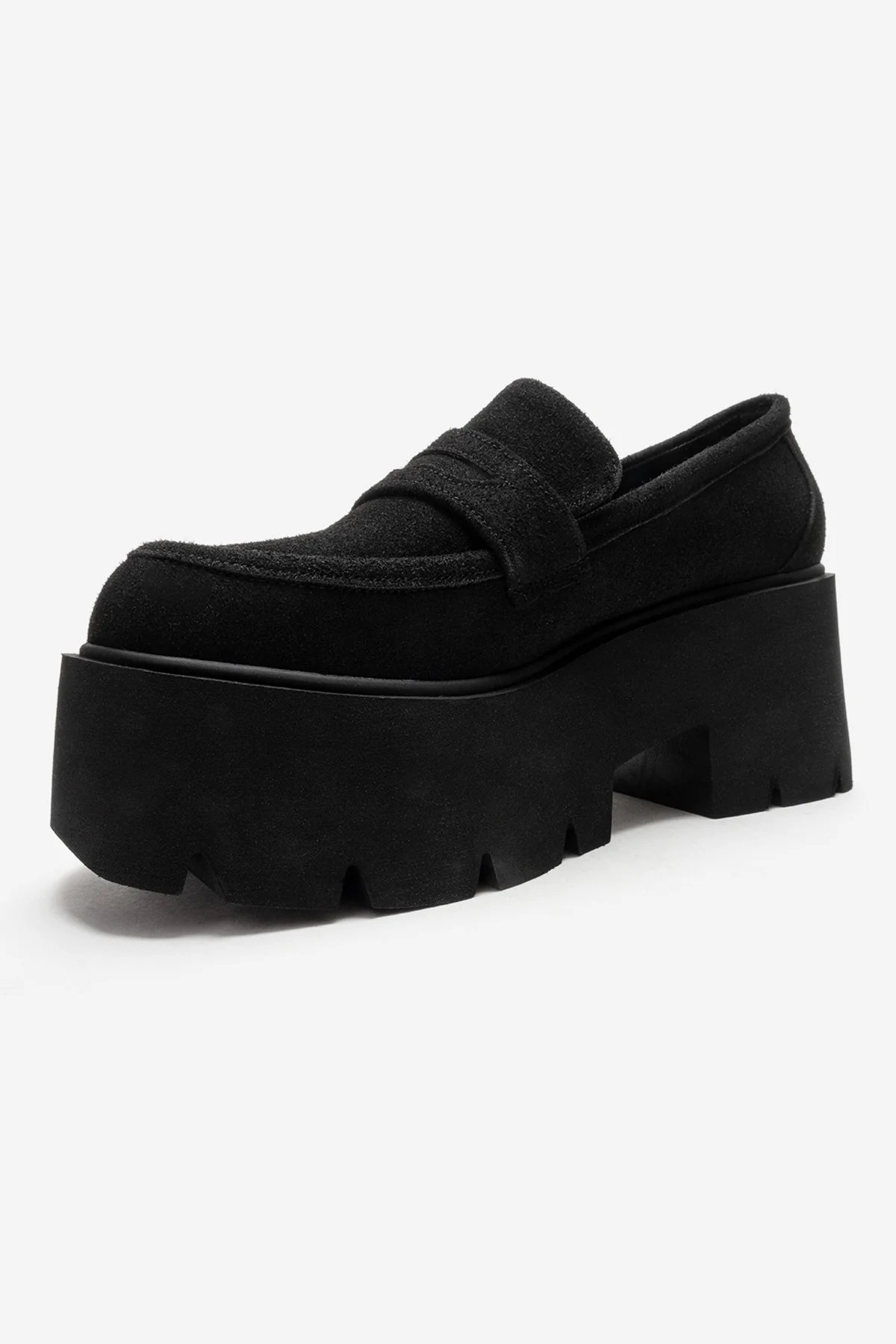 Santia - Black Suede Thick Platform Loafer (Women) - Image 6