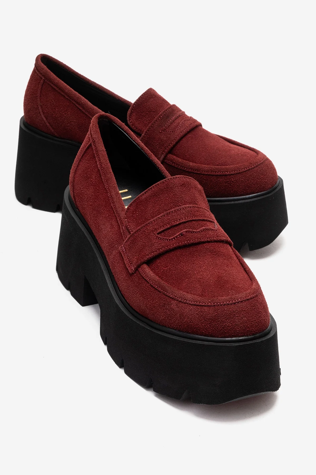 SANTIA - Burgundy Genuine Leather Chunky Platform Loafer (Women)