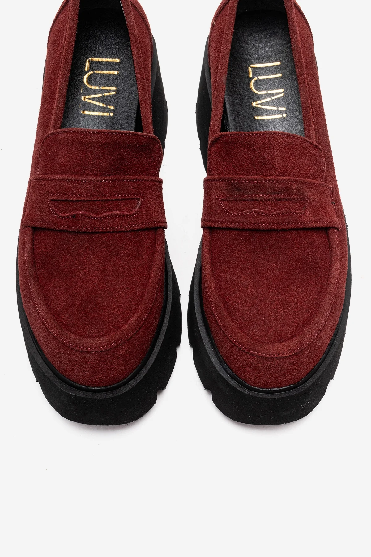SANTIA - Burgundy Genuine Leather Chunky Platform Loafer (Women) - Image 2