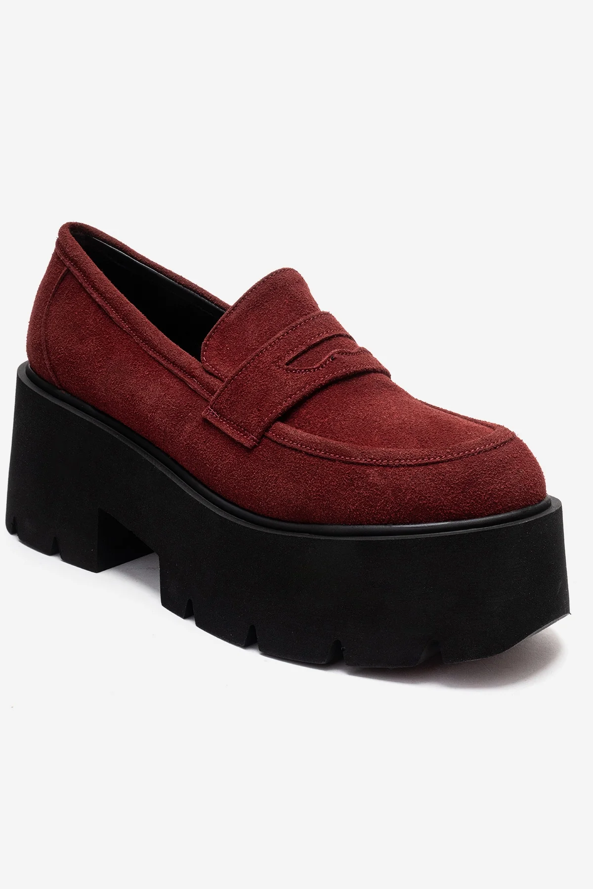 SANTIA - Burgundy Genuine Leather Chunky Platform Loafer (Women) - Image 3