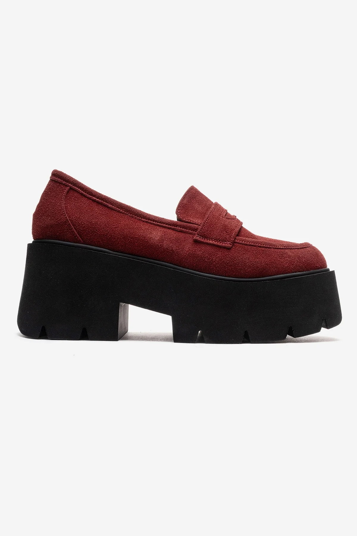 SANTIA - Burgundy Genuine Leather Chunky Platform Loafer (Women) - Image 4