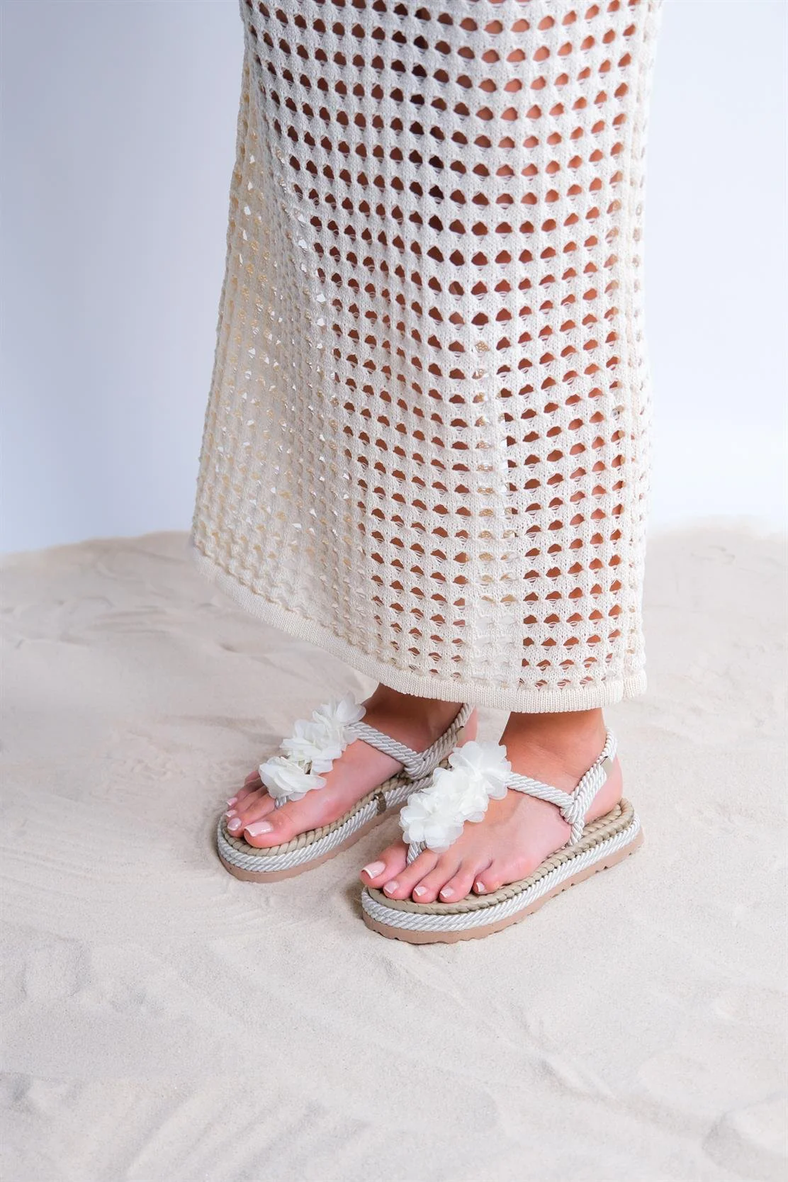 SANTRA Beige Lace-Up Thong Sandals (Women) - Image 2