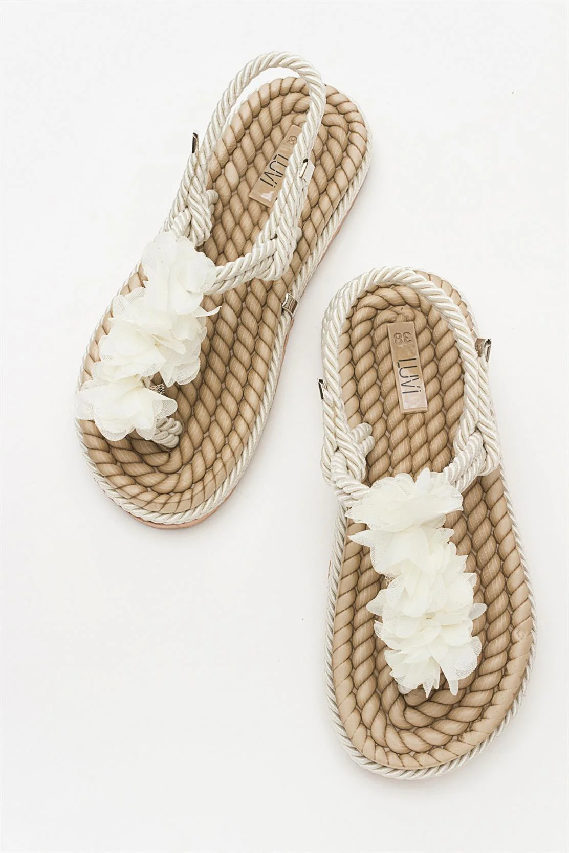 SANTRA Beige Lace-Up Thong Sandals (Women) - Image 3