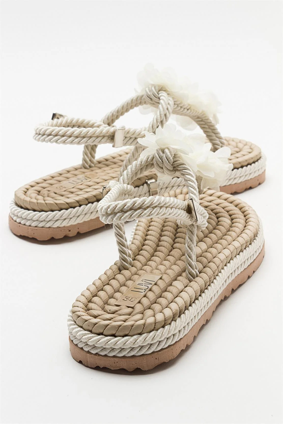 SANTRA Beige Lace-Up Thong Sandals (Women) - Image 5