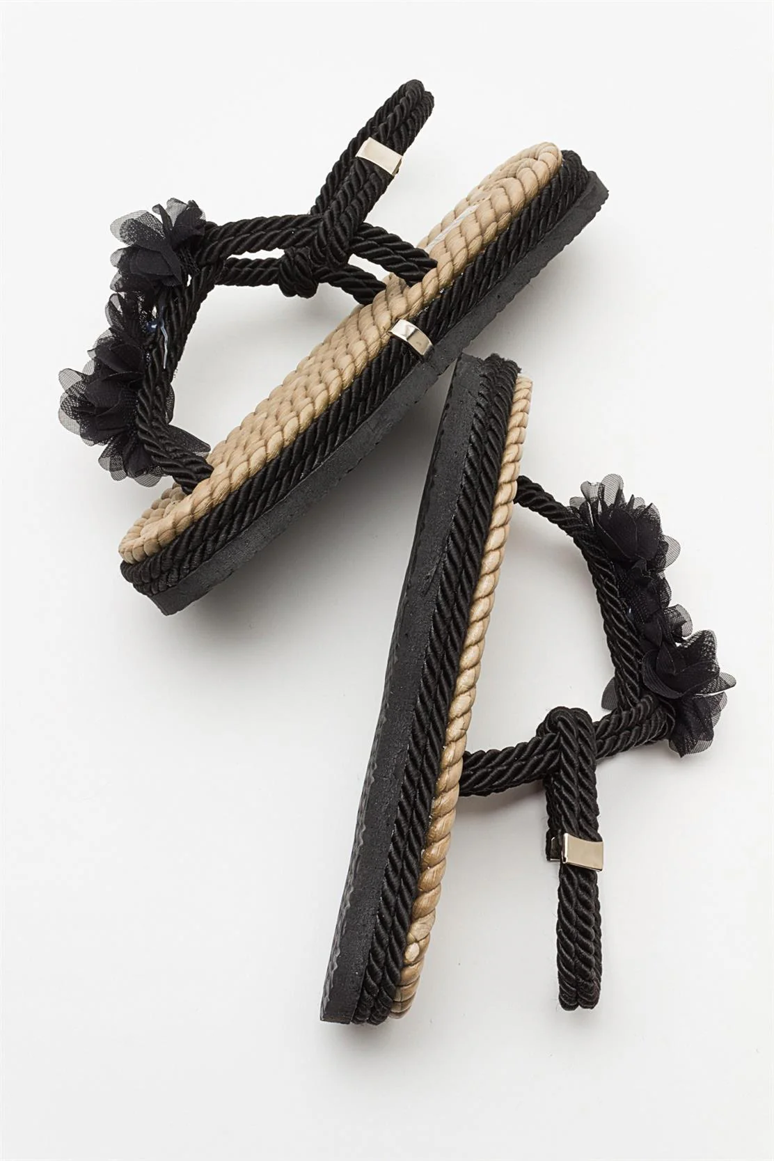 SANTRA Black Lace-Up Thong Sandals (Women) - Image 2