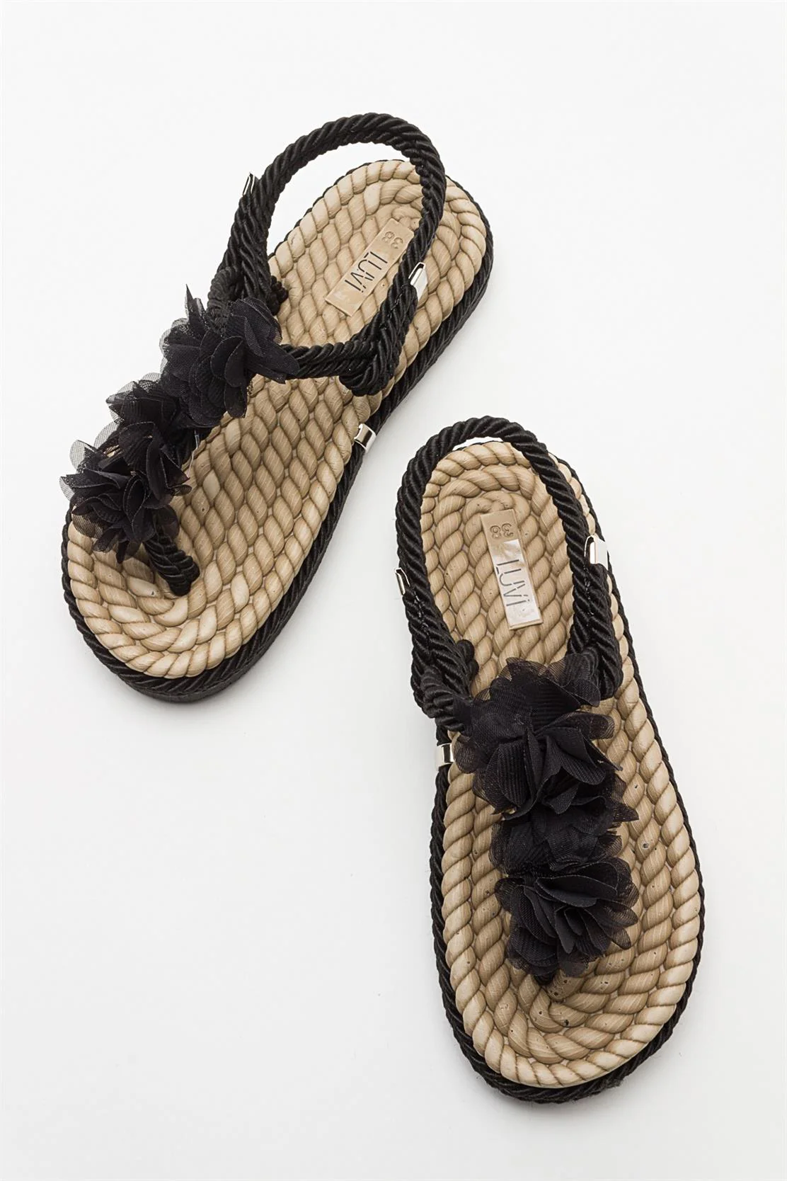 SANTRA Black Lace-Up Thong Sandals (Women) - Image 3