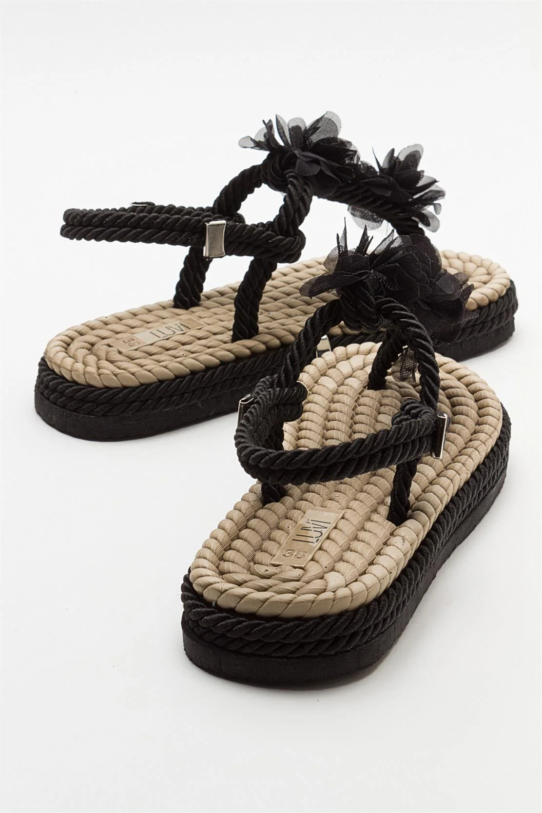 SANTRA Black Lace-Up Thong Sandals (Women) - Image 4