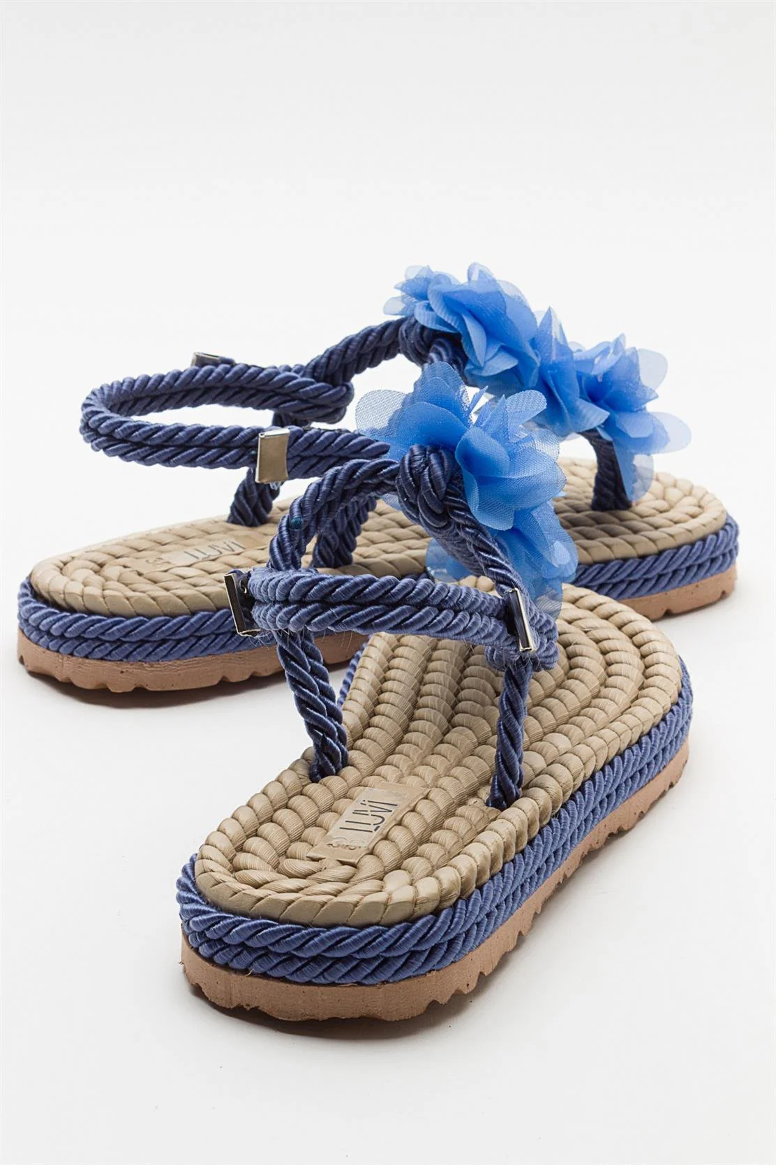 SANTRA Navy Lace-Up Thong Sandals (Women) - Image 3