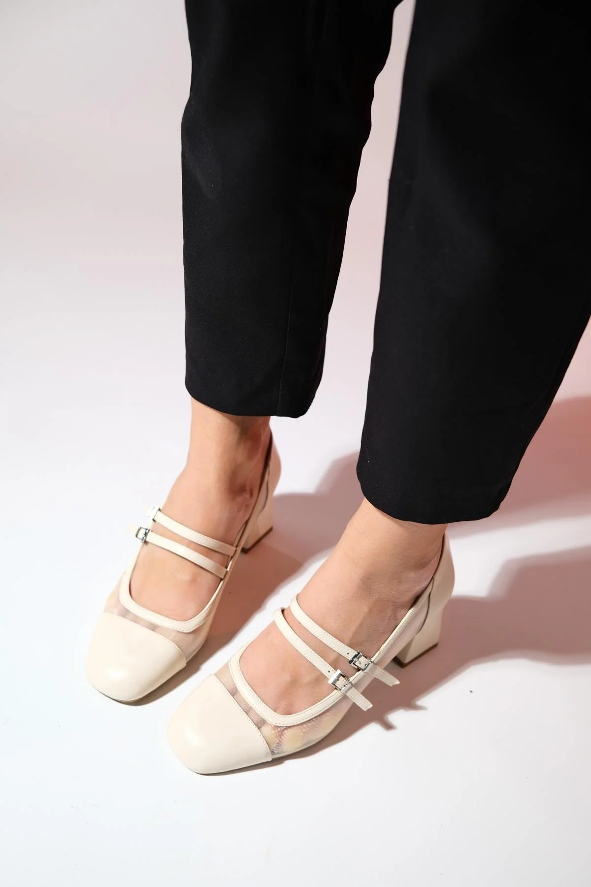 Scots - Cream Block Heel Pump (Women) - Image 4