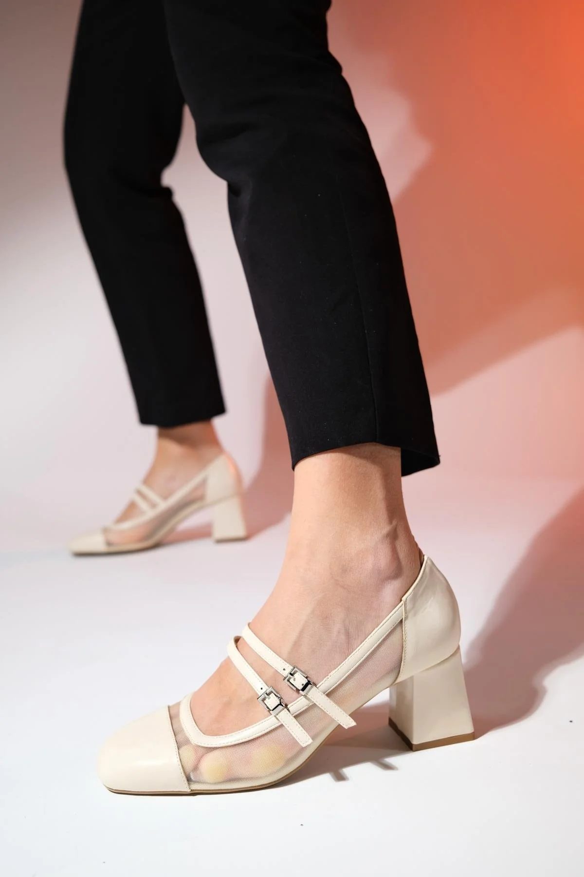 Scots - Cream Block Heel Pump (Women) - Image 5