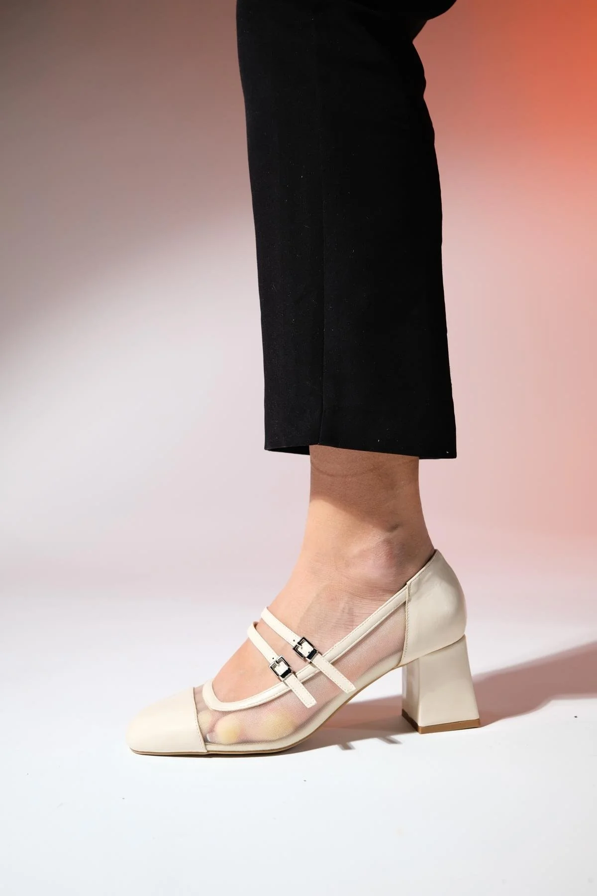 Scots - Cream Block Heel Pump (Women) - Image 6