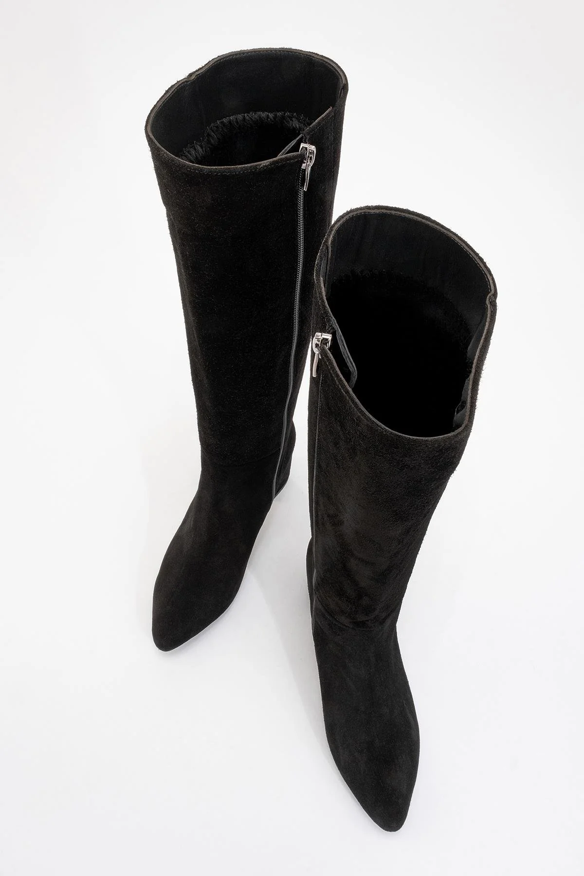 Sejas - Black Suede Genuine Leather Block Heel Knee-High Boot (Women) - Image 2