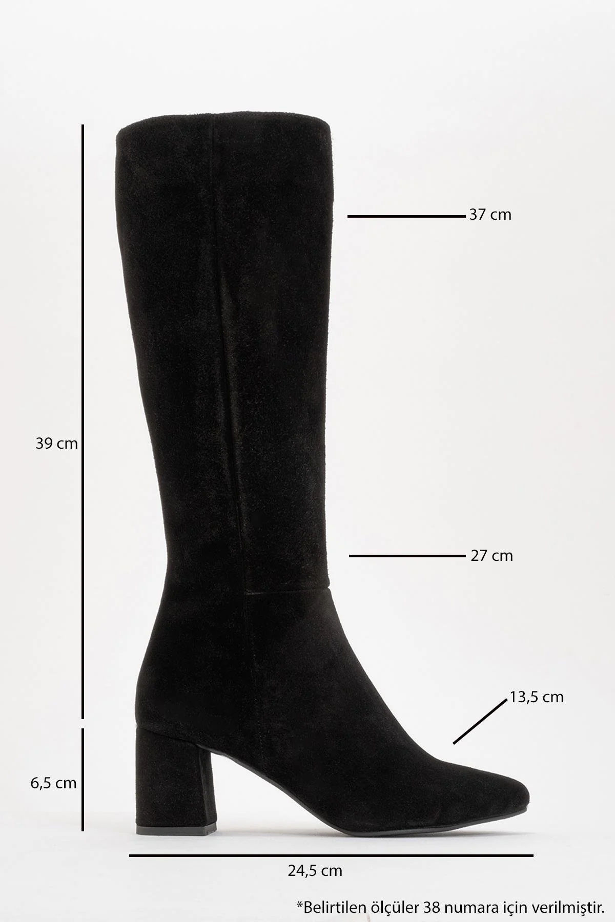 Sejas - Black Suede Genuine Leather Block Heel Knee-High Boot (Women) - Image 4