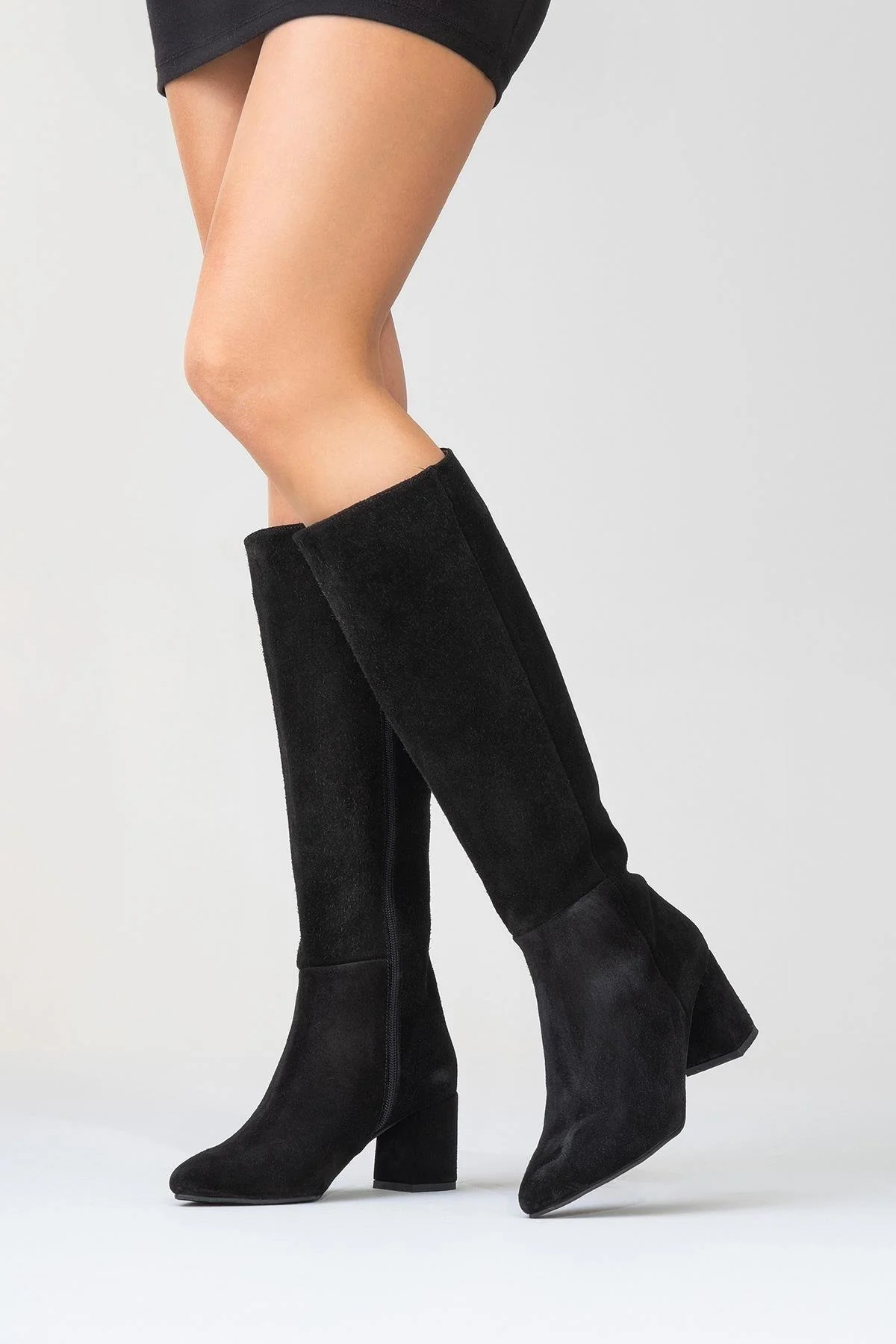 Sejas - Black Suede Genuine Leather Block Heel Knee-High Boot (Women) - Image 5