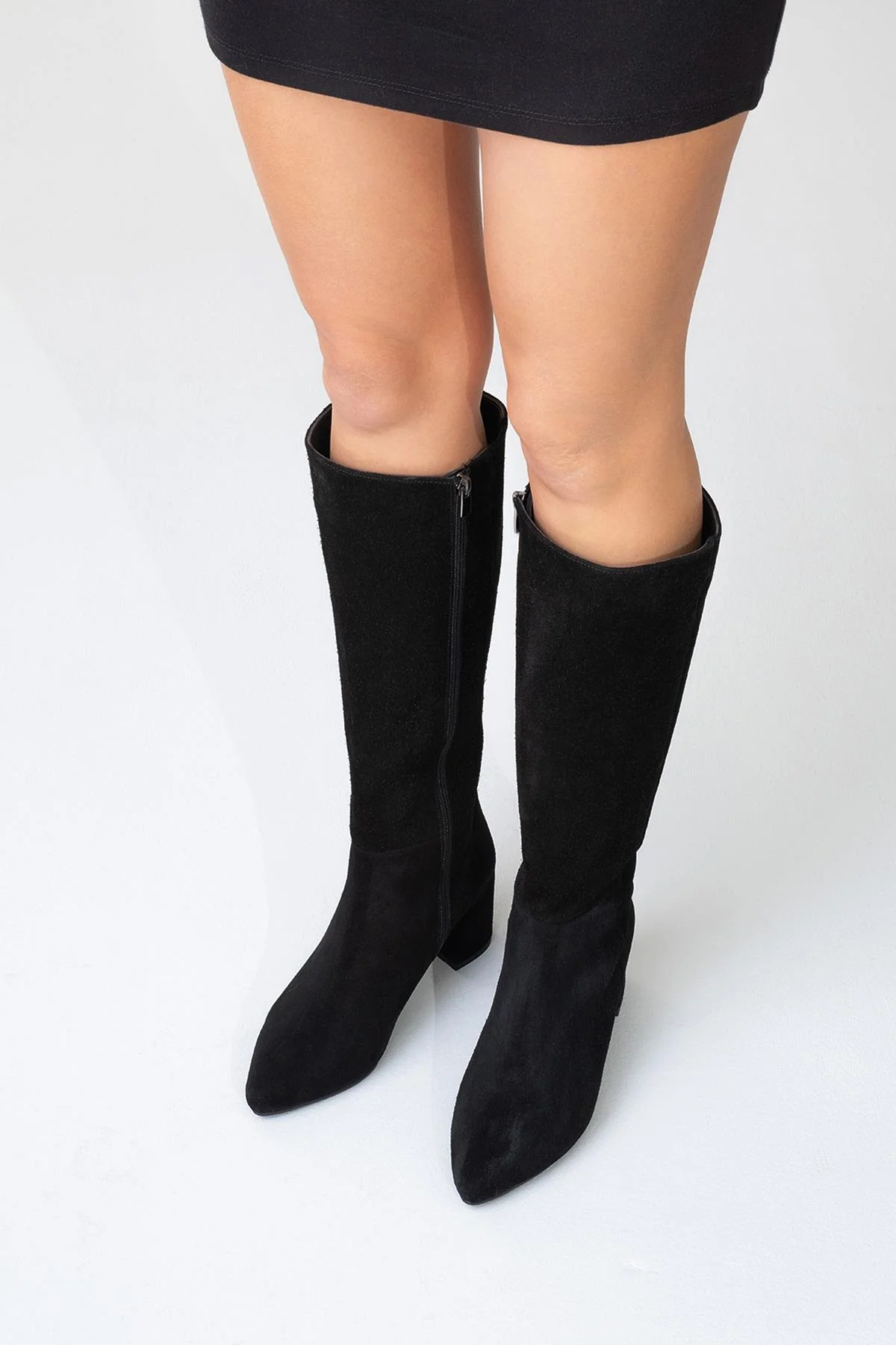 Sejas - Black Suede Genuine Leather Block Heel Knee-High Boot (Women) - Image 6