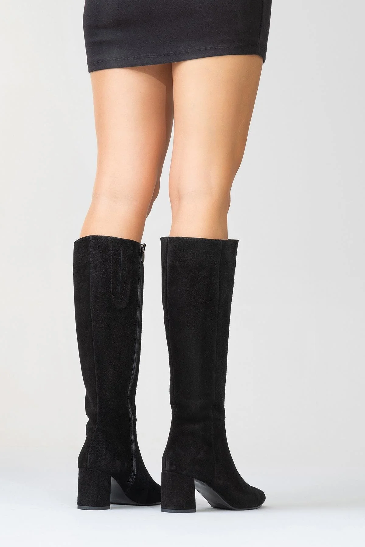 Sejas - Black Suede Genuine Leather Block Heel Knee-High Boot (Women) - Image 7