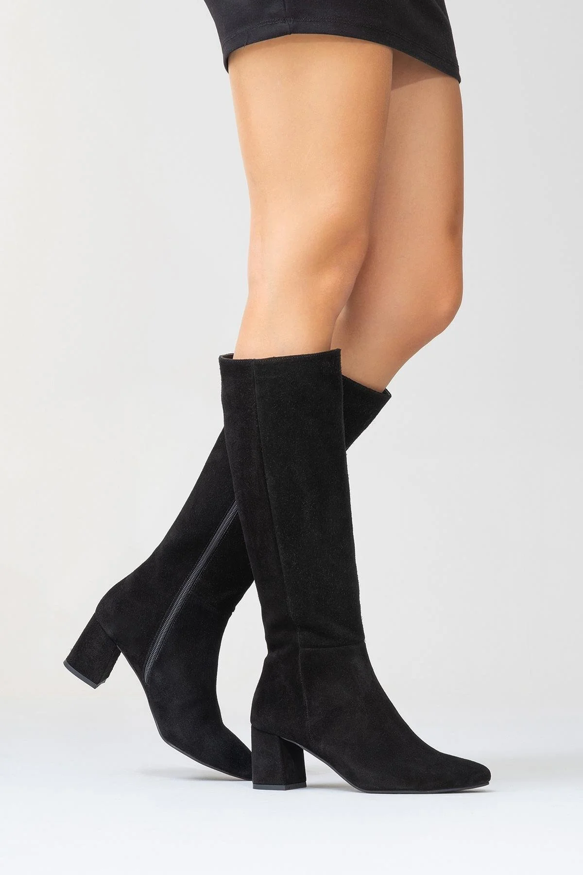 Sejas - Black Suede Genuine Leather Block Heel Knee-High Boot (Women) - Image 8