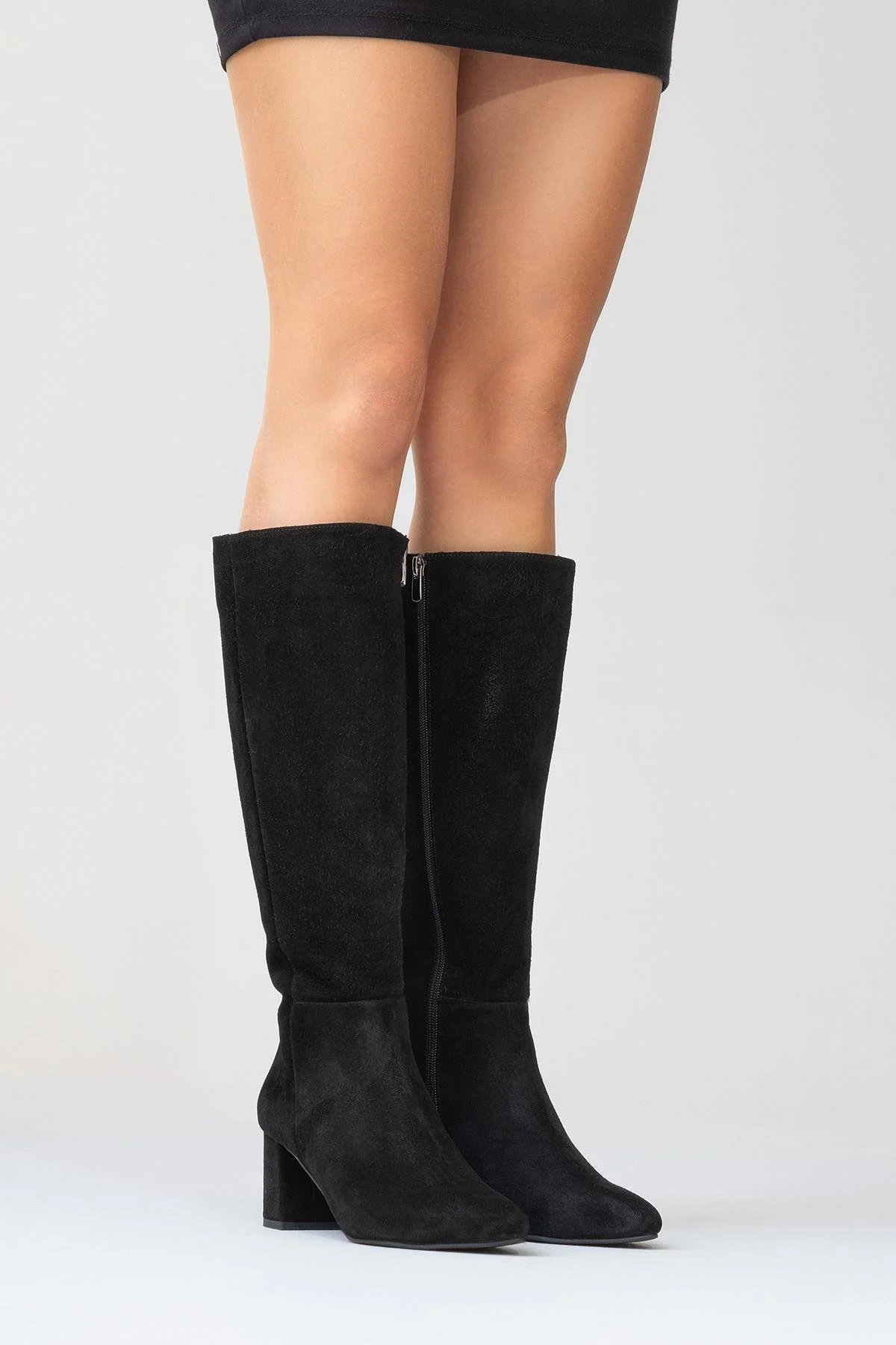 Sejas - Black Suede Genuine Leather Block Heel Knee-High Boot (Women) - Image 9