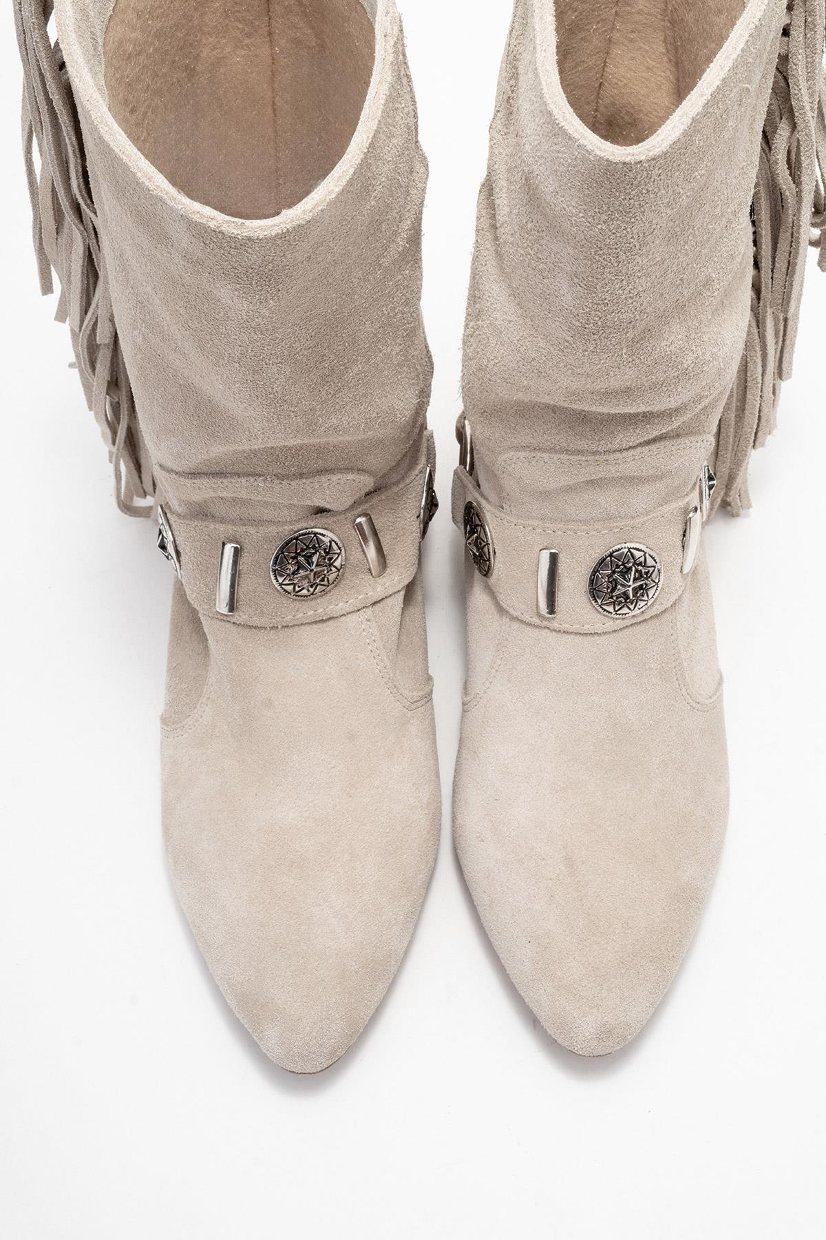 Selora - Beige Suede Genuine Leather Western Boot (Women) - Image 2
