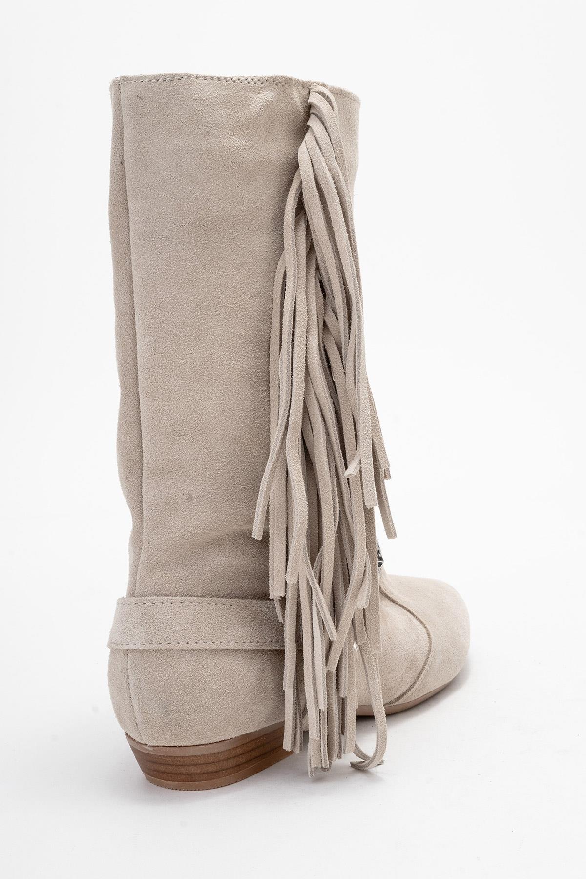 Selora - Beige Suede Genuine Leather Western Boot (Women) - Image 5