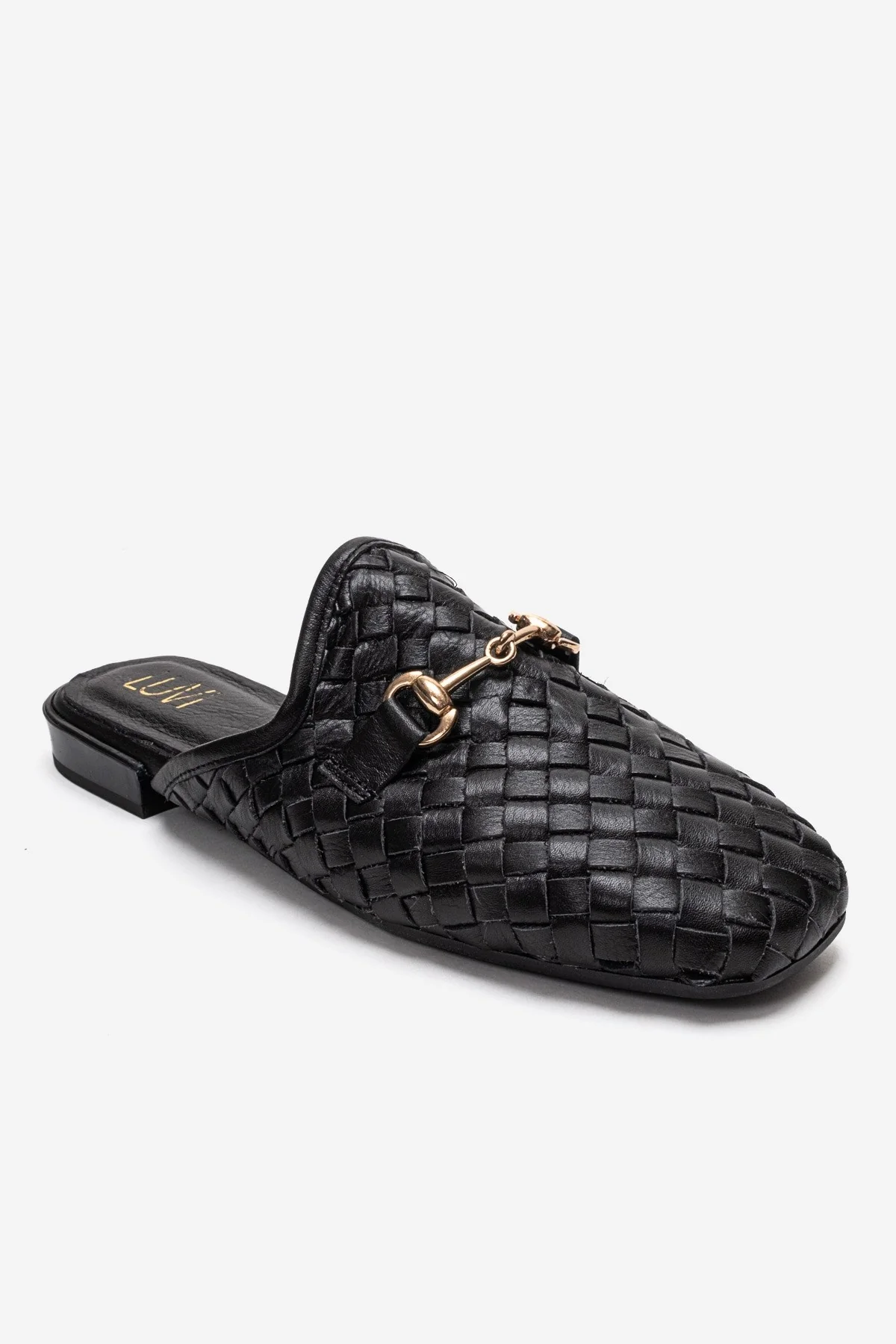 SENIA - Black Woven Genuine Leather Buckled Closed-Toe Mule (Women) - Image 3
