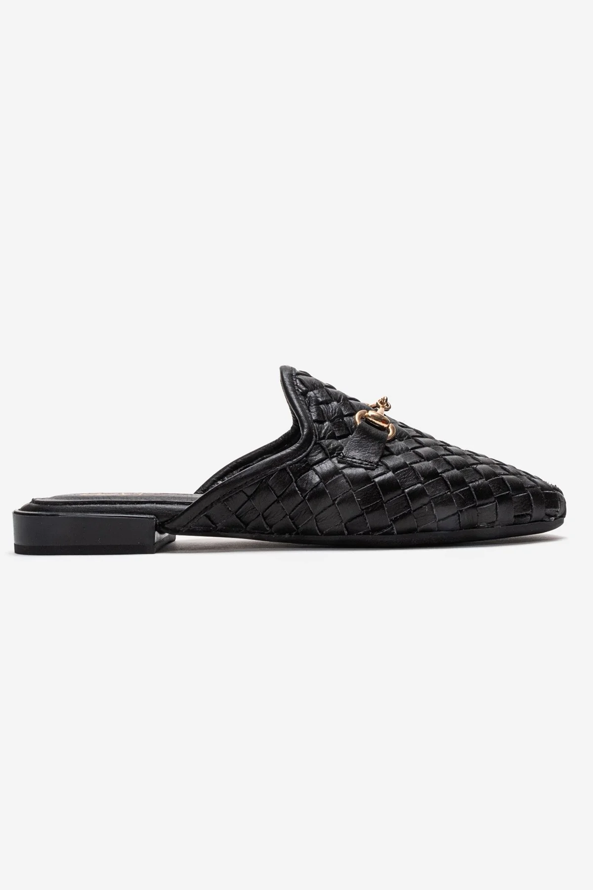 SENIA - Black Woven Genuine Leather Buckled Closed-Toe Mule (Women) - Image 4