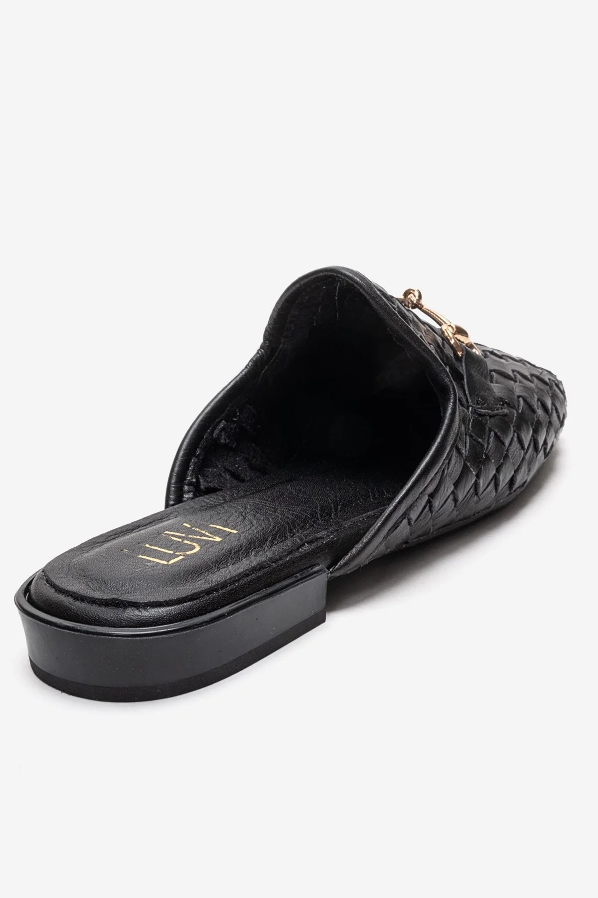 SENIA - Black Woven Genuine Leather Buckled Closed-Toe Mule (Women) - Image 5