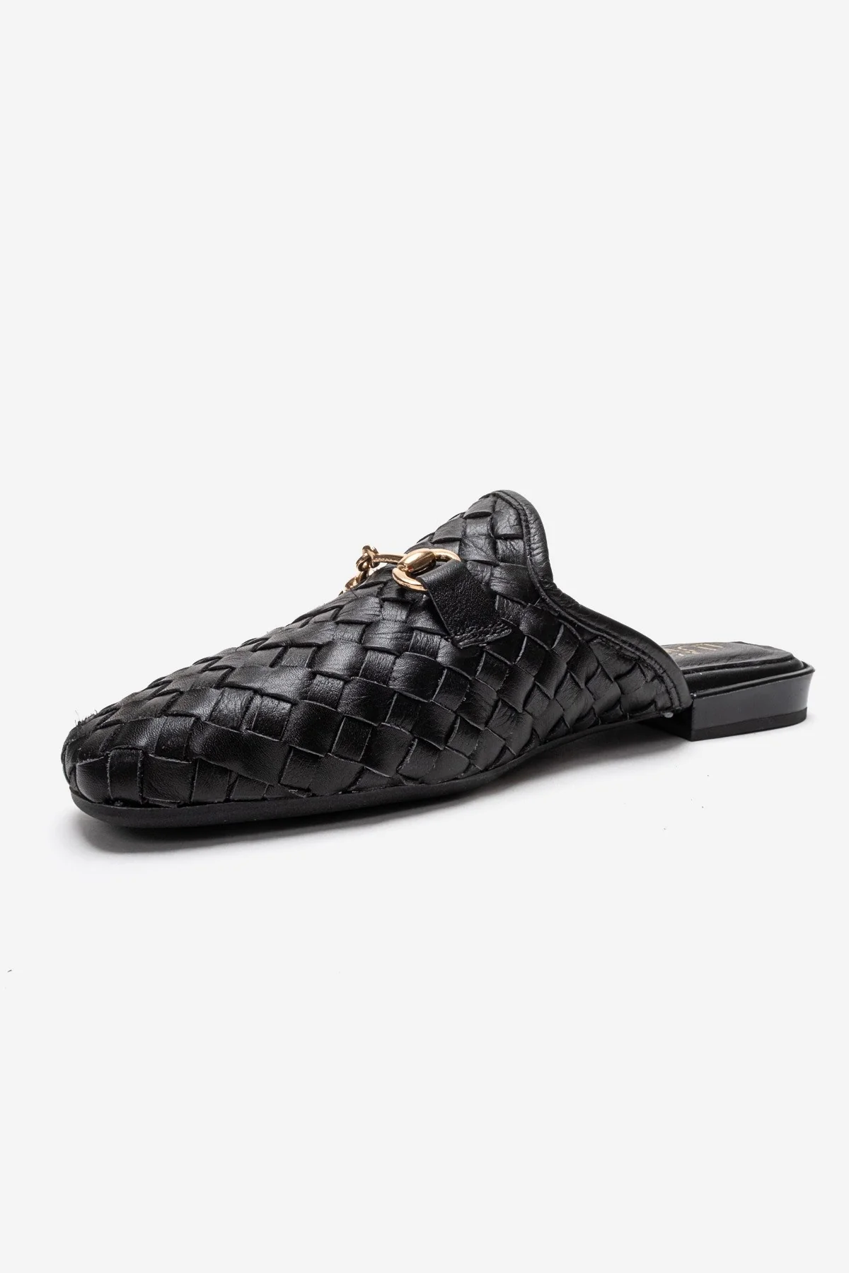 SENIA - Black Woven Genuine Leather Buckled Closed-Toe Mule (Women) - Image 6