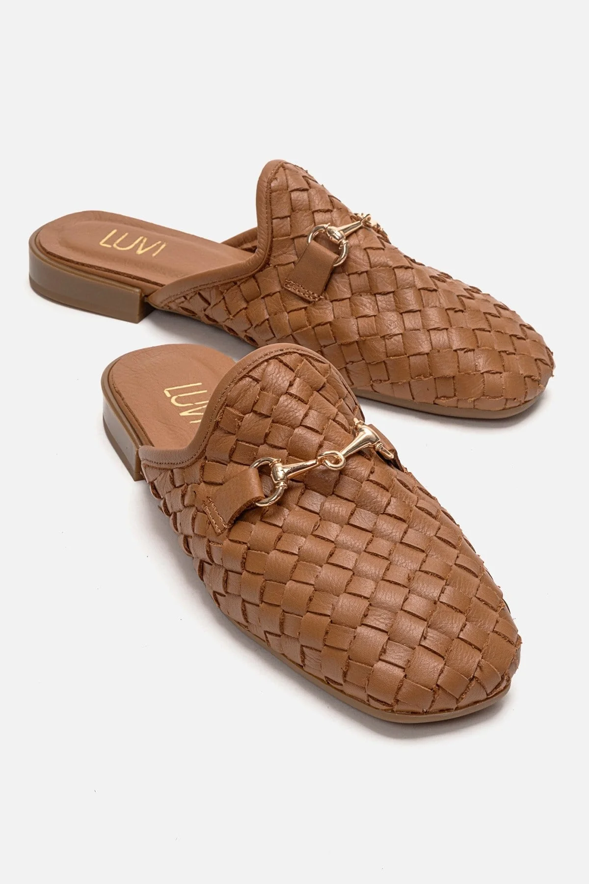 SENIA - Cognac Genuine Leather Buckle Front Closed Mule (Women)