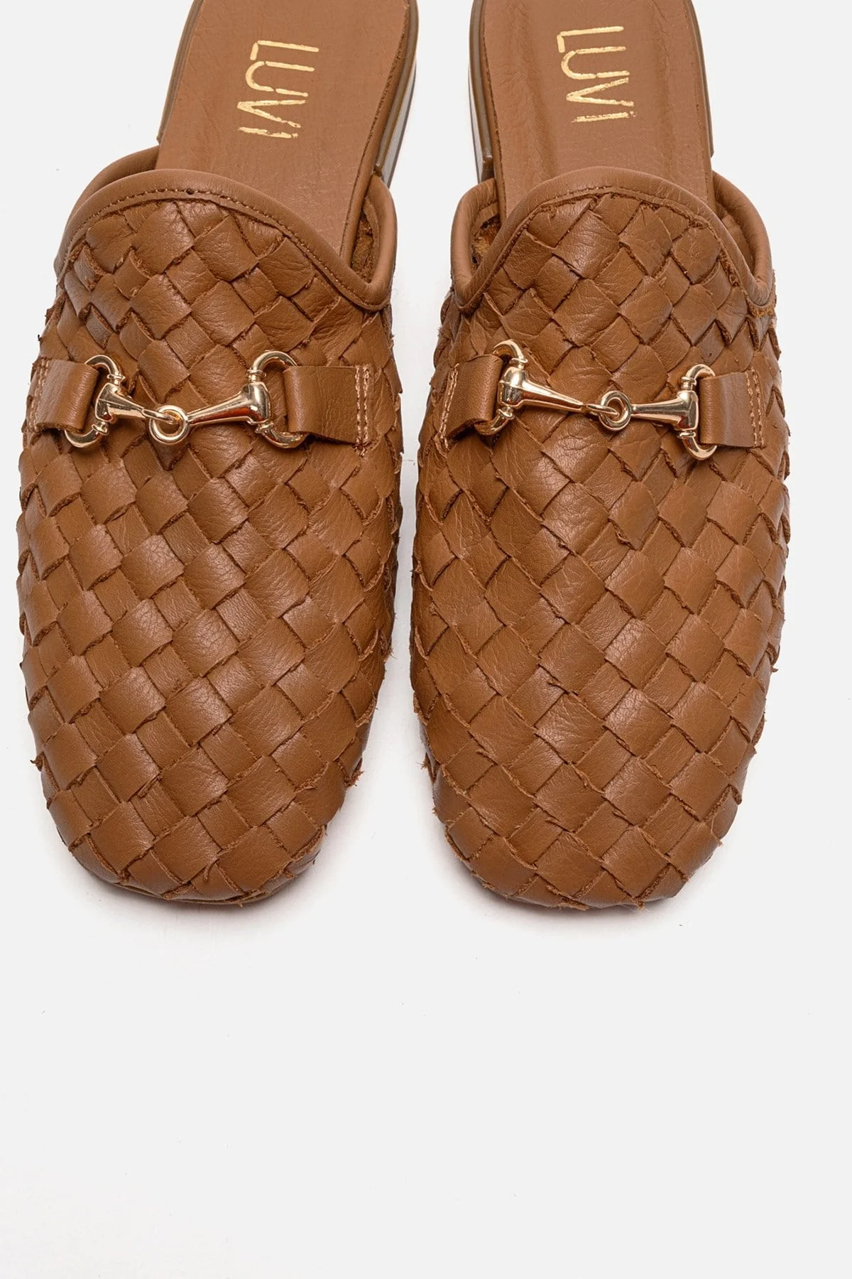SENIA - Cognac Genuine Leather Buckle Front Closed Mule (Women) - Image 2