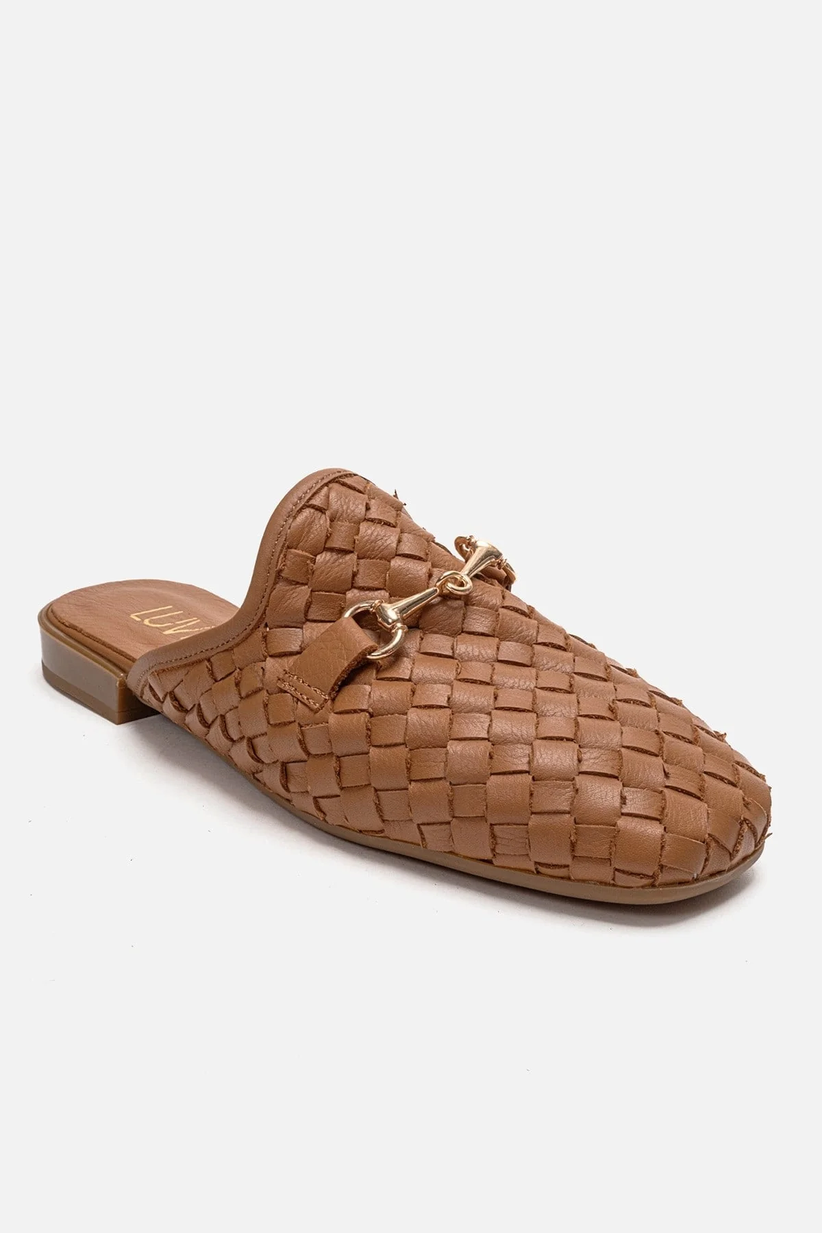 SENIA - Cognac Genuine Leather Buckle Front Closed Mule (Women) - Image 3