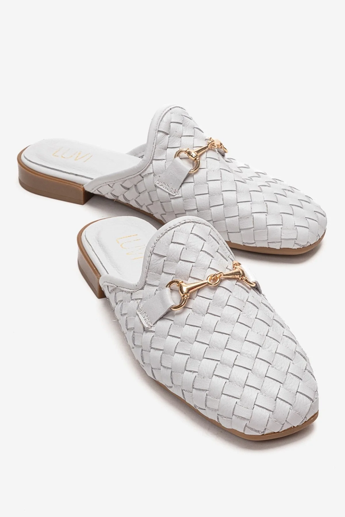 SENIA - White Genuine Leather Buckle Front Closed Mule (Women)