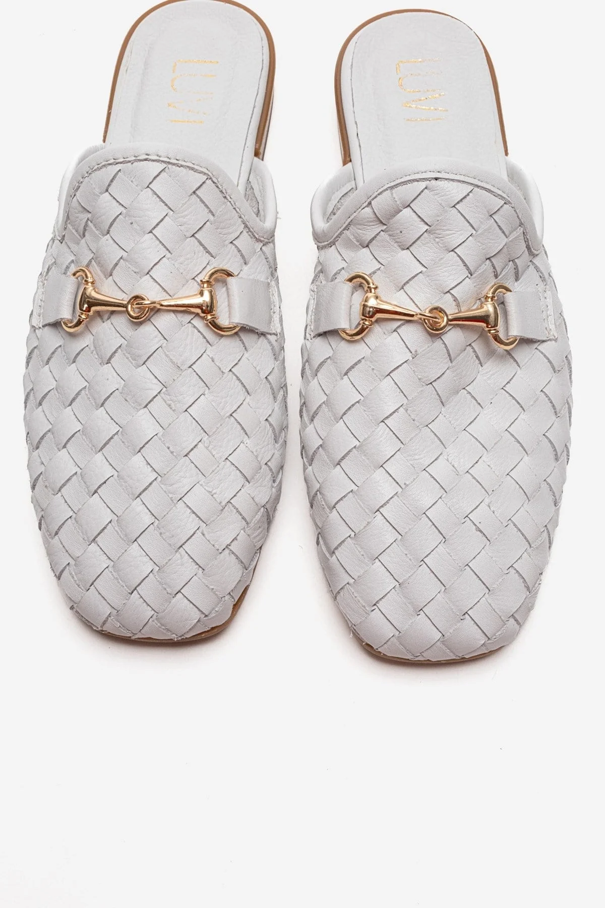 SENIA - White Genuine Leather Buckle Front Closed Mule (Women) - Image 2